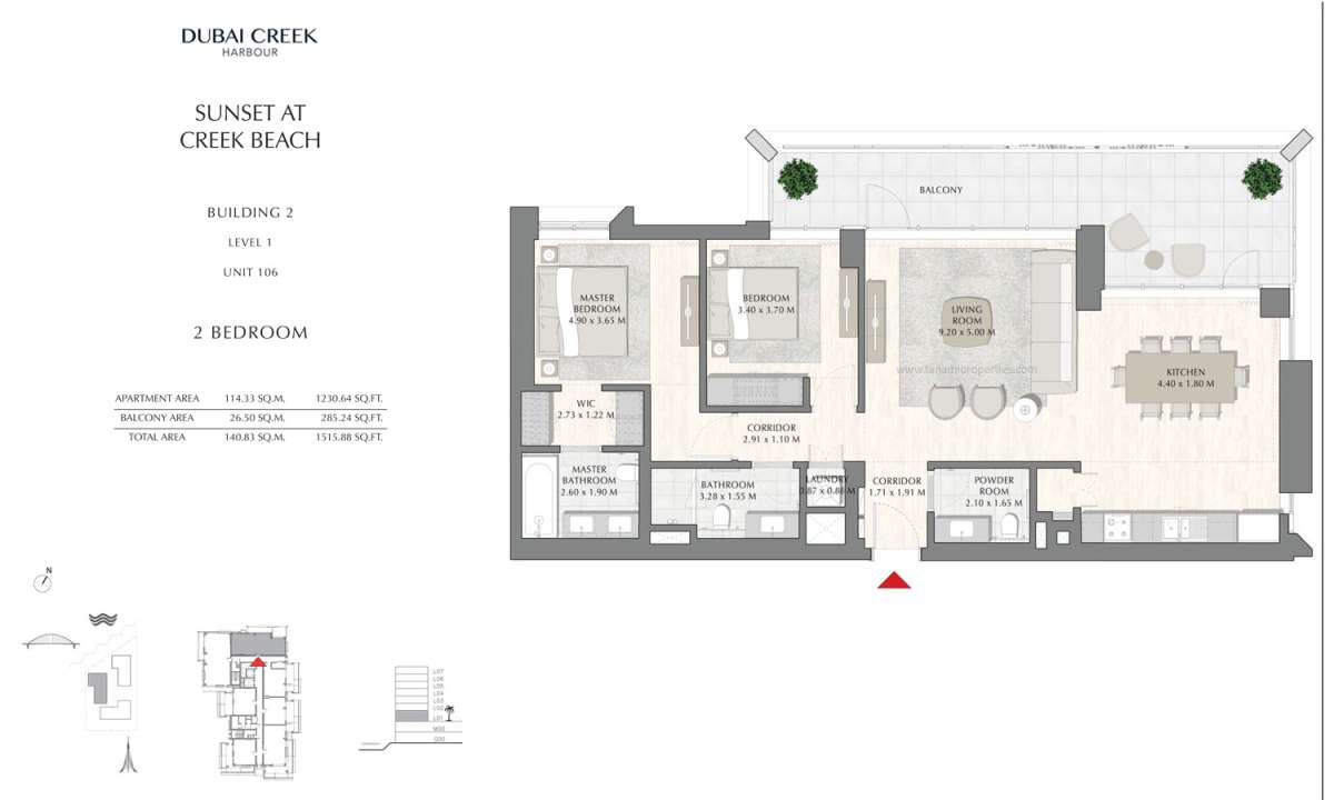 Building 2 - 2 Bedroom Level 1 Unit 106, Size 1515.88 sq ft